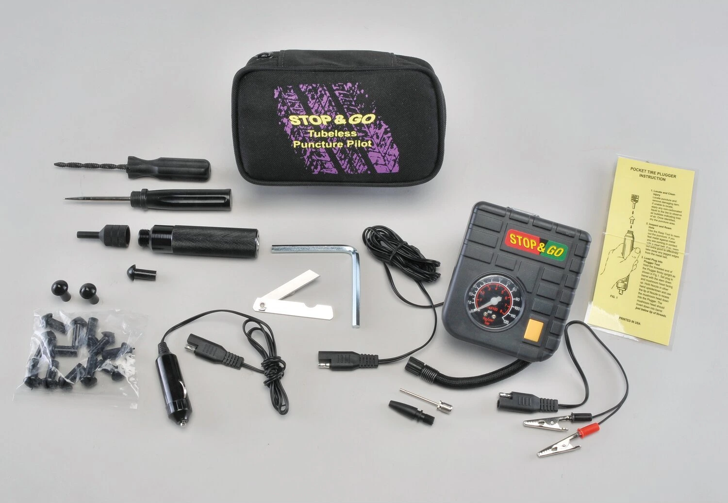 Stop & Go, Tubeless Puncture Pilot tire repair kit, Black