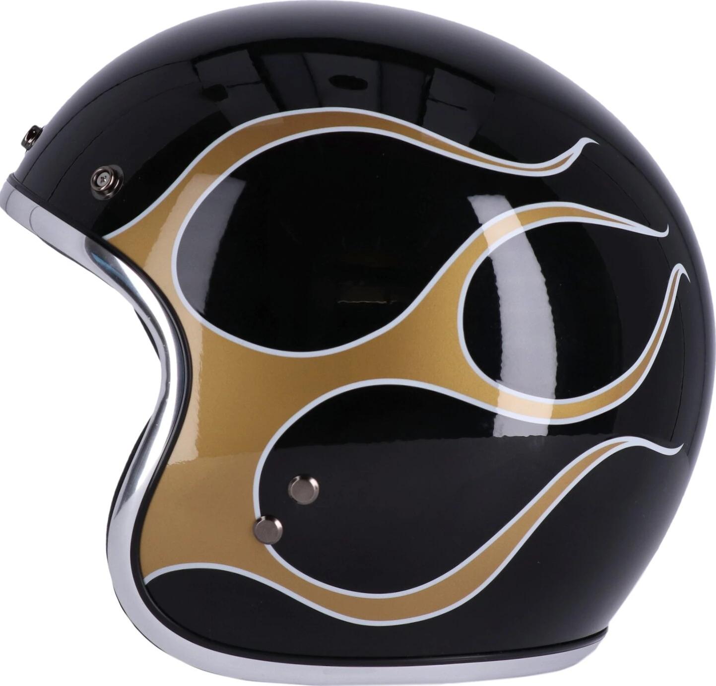 13 1/2 Skull bucket helmet, flames Black, gold, XS, Gloss