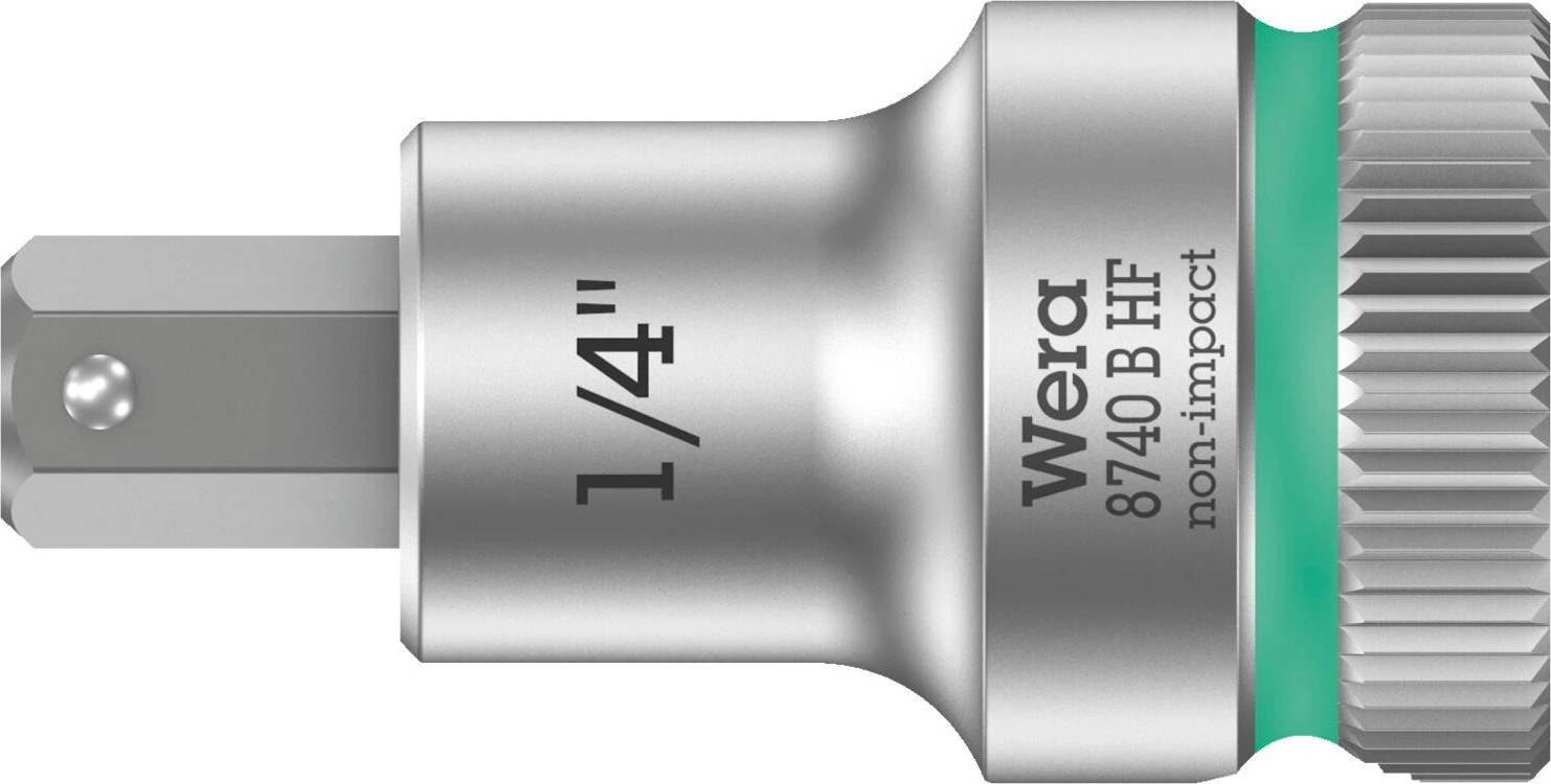 Wera Zyklop 3/8" Hex socket bit w/ holding function US sizes, 35 mm, Brushed