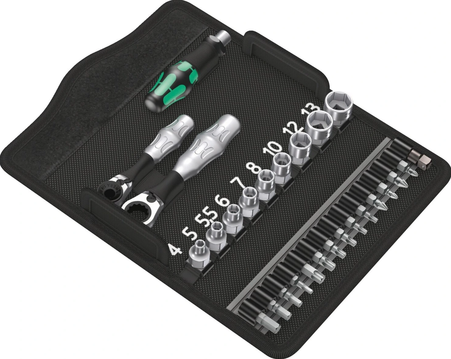 Wera Zyklop ratchet kit Kraftform Mini 2, 1/4" drive Metric, Black, Chrome