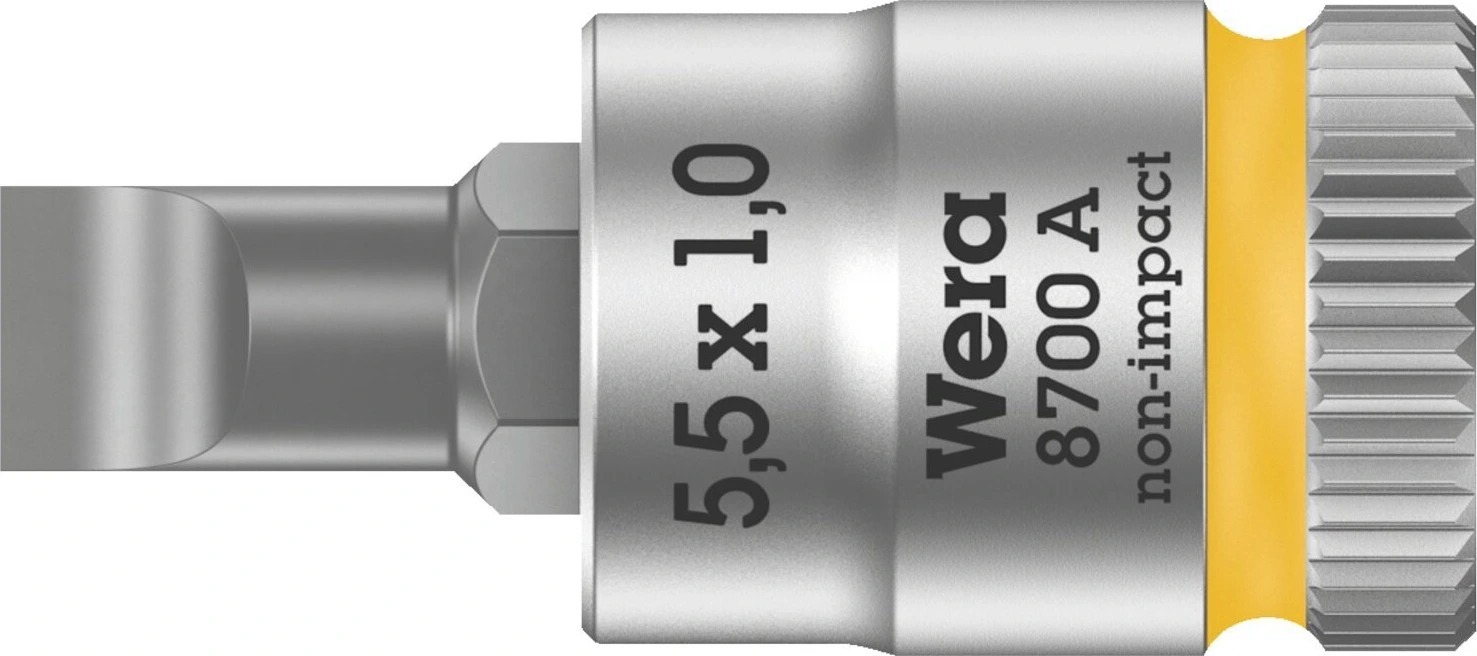 Wera Zyklop 1/4" Slotted socket bit, Yellow, 28 mm, Chrome