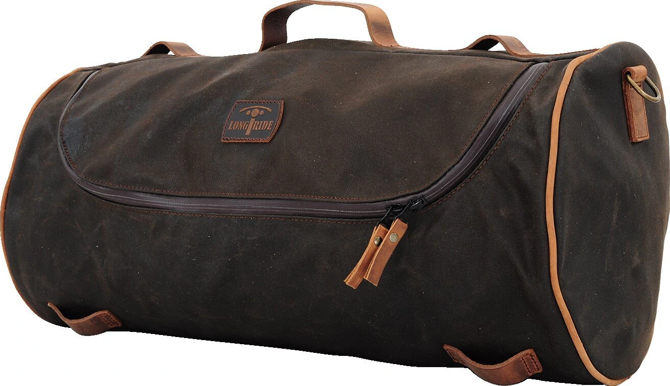 LongRide, roll bag waxed cotton wide. Khaki wax