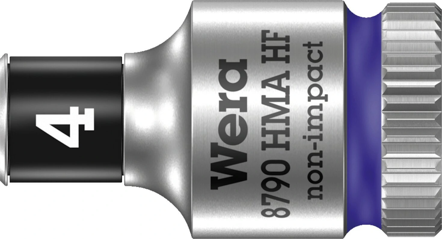 Wera Zyklop 1/4" socket with holding function - Metric 4.0, Blue, 4 mm, Chrome