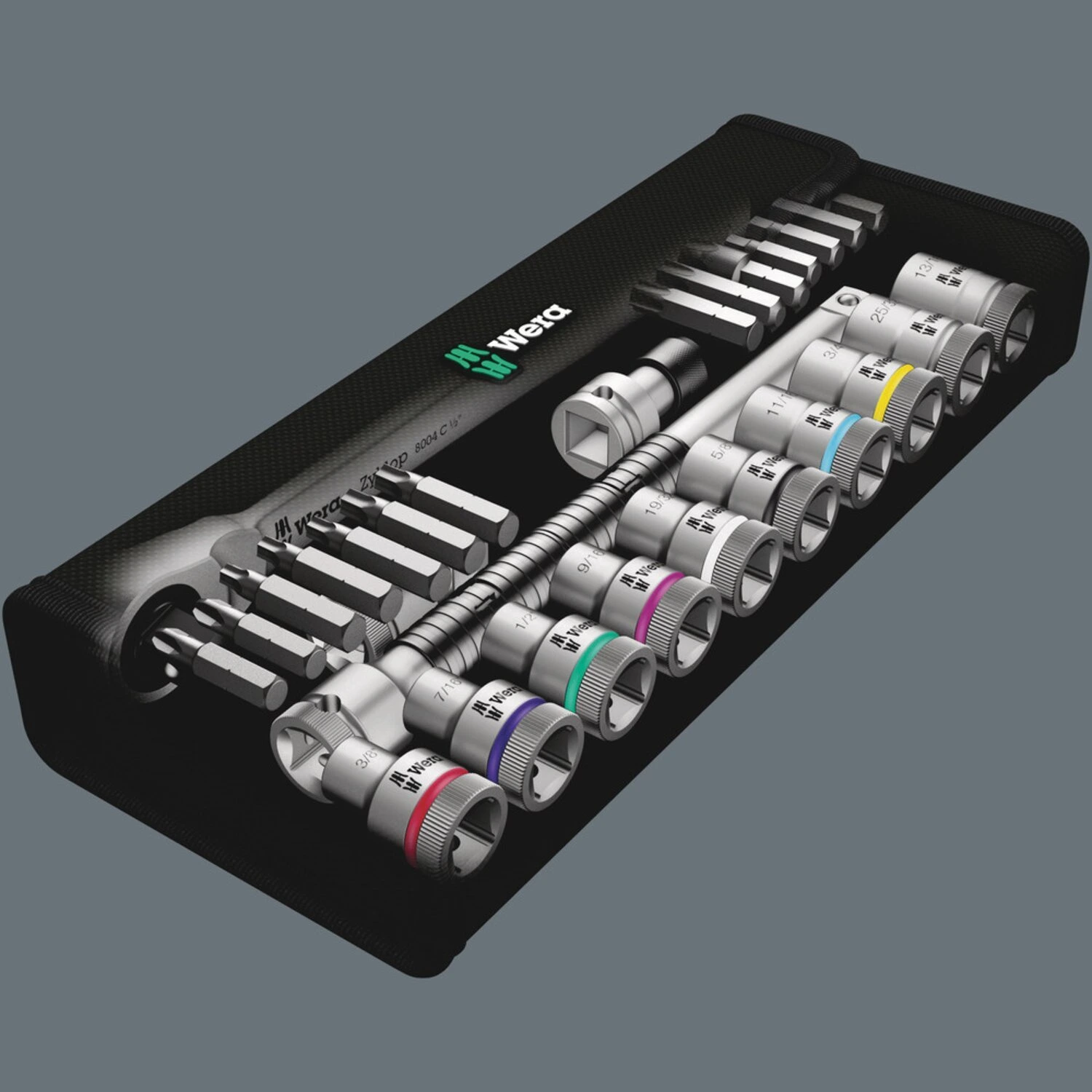 Wera Zyklop metal ratchet switch kit 1/2" drive US sizes, Chrome