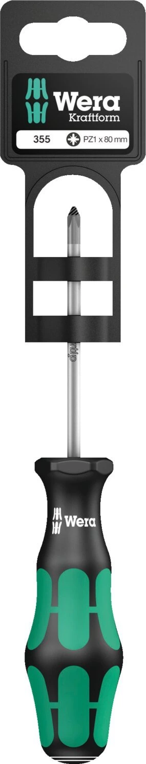 Wera screwdriver for Pozidriv screws PZ1 Series 300, Black, 80 mm, Chrome