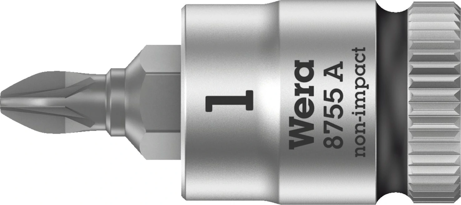 Wera Zyklop 1/4" Pozidriv socket bit, Black, 28 mm, Chrome