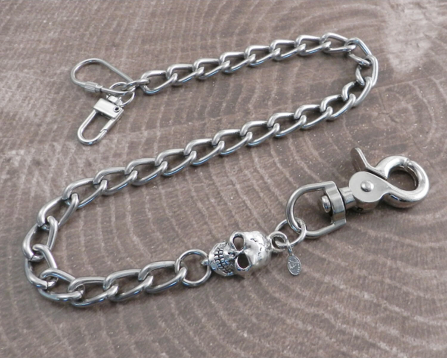 Amigaz Wallet Chain with Skull Link 16", Silver