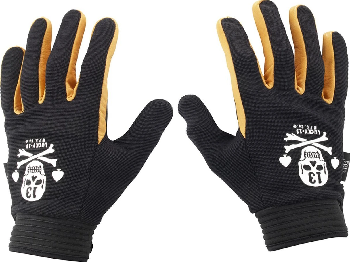 Lucky 13 Pirate Skull gloves, Black, yellow, 2XL
