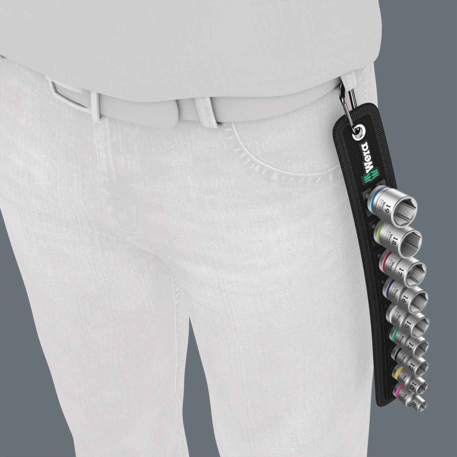 Wera socket belt with 3/8" drive hex sockets - Metric, Black