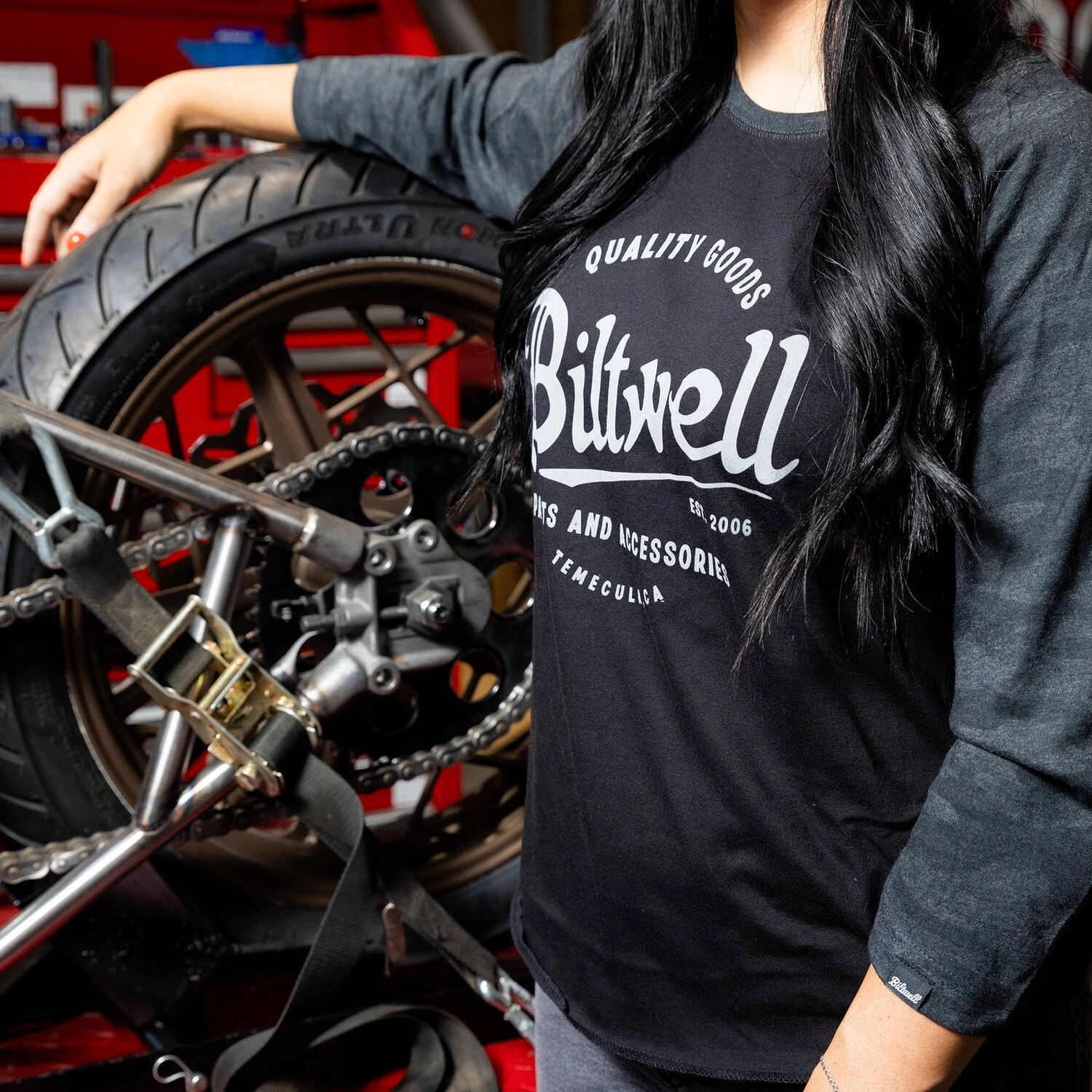 Biltwell Script baseball female shirt, Black, S