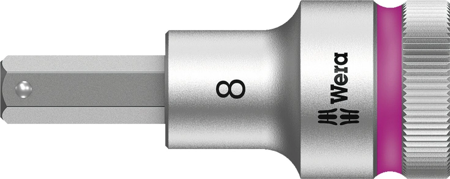 Wera Zyklop 1/2" Hex socket bit with holding function, 8 mm, Brushed