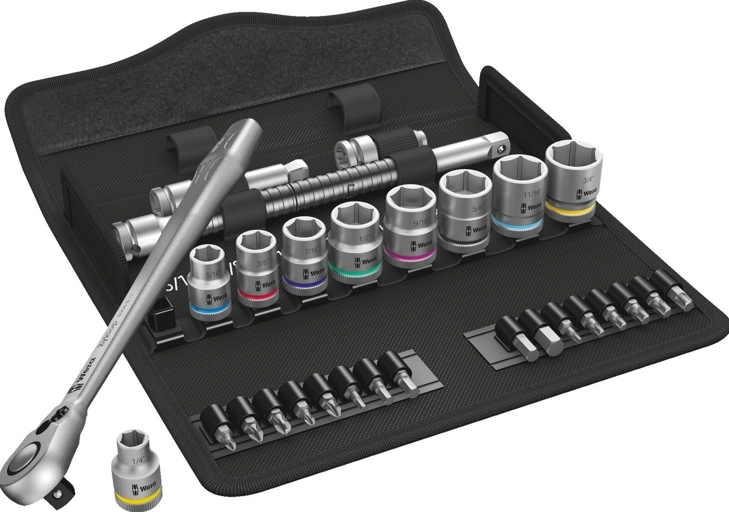 Wera Zyklop metal ratchet switch kit 3/8" drive - US sizes, Chrome