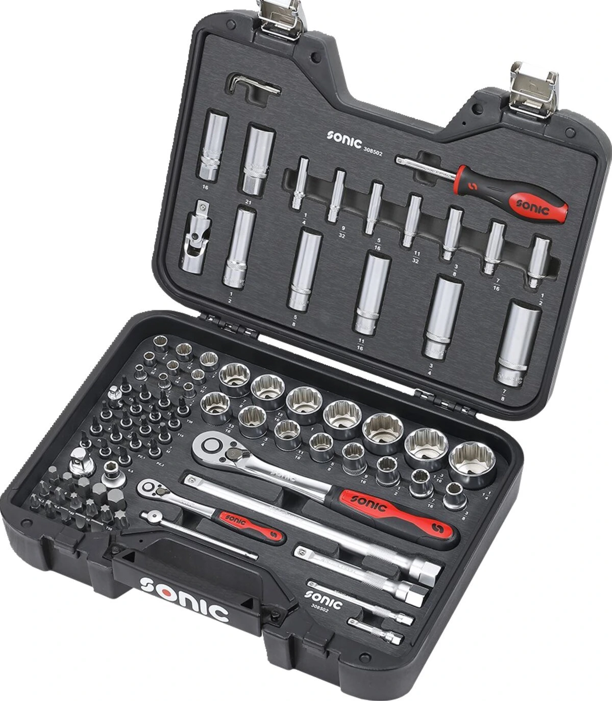 Sonic, combination socket/bit set 85-piece. US/SAE, 400 mm