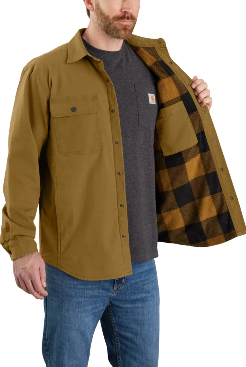 Carhartt Canvas Fleece-Lined shirt oak, Brown, S