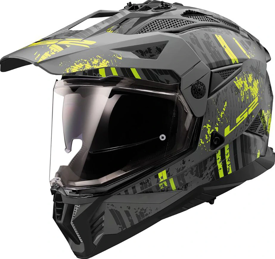 LS2 MX702 PIONEER II CRAZY helmet - 2XL, Matt Black H-V Yellow