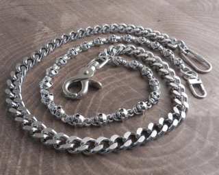Amigaz Pewter Skull & Cut Leash Double Wallet Chain