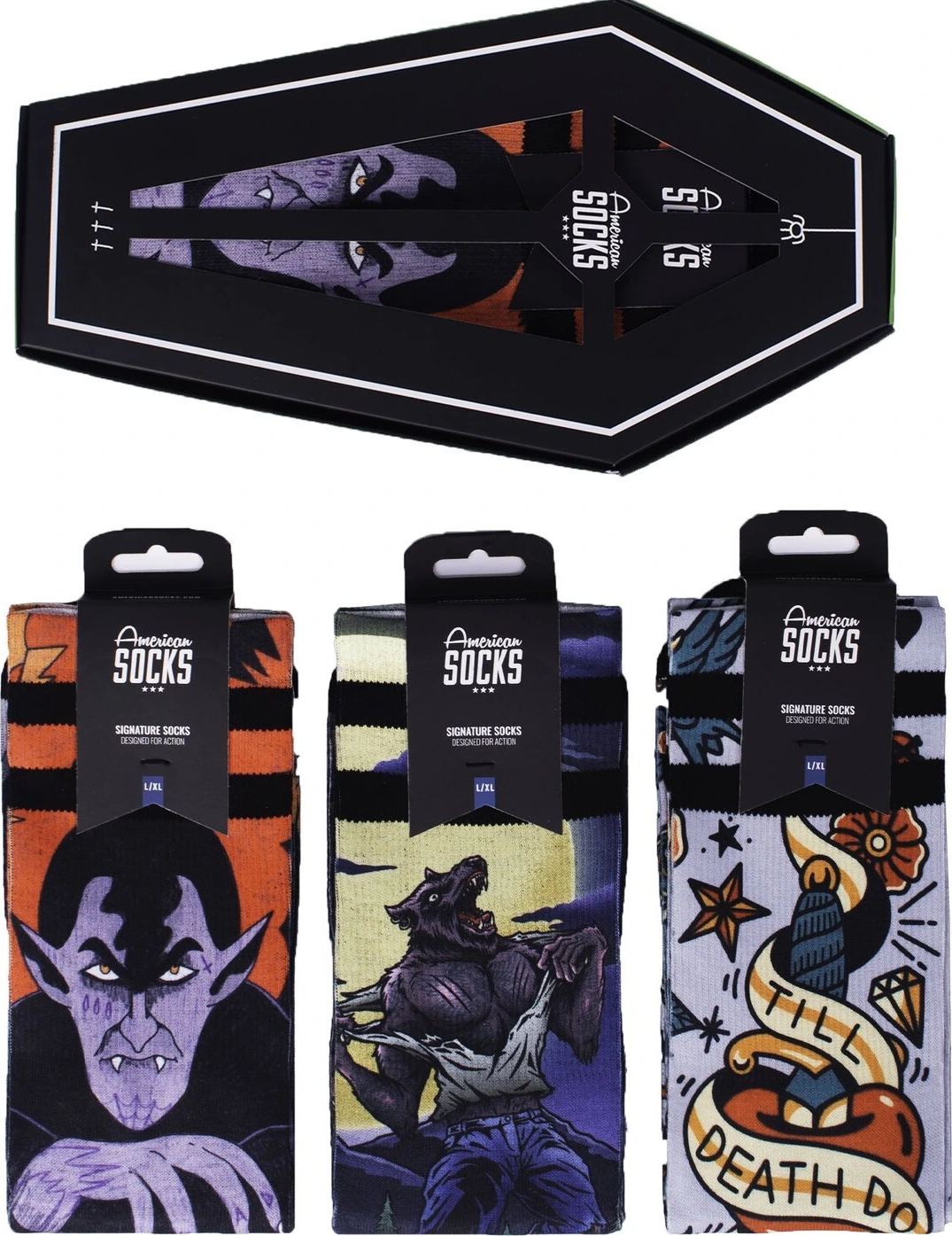 American Socks Coffin gift box, Multi-color, 42-46