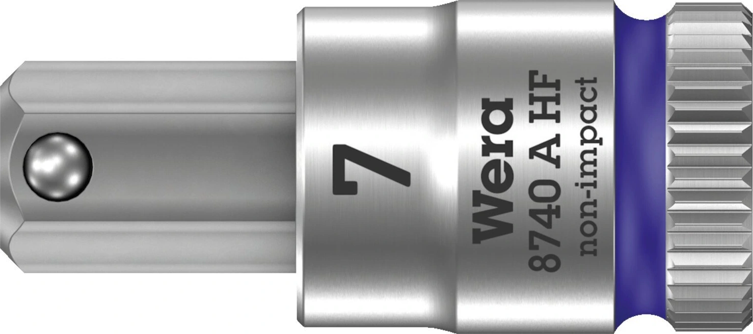 Wera Zyklop 1/4" Hex socket bit w/ holding function - Metric, Gray, 7 mm, Chrome