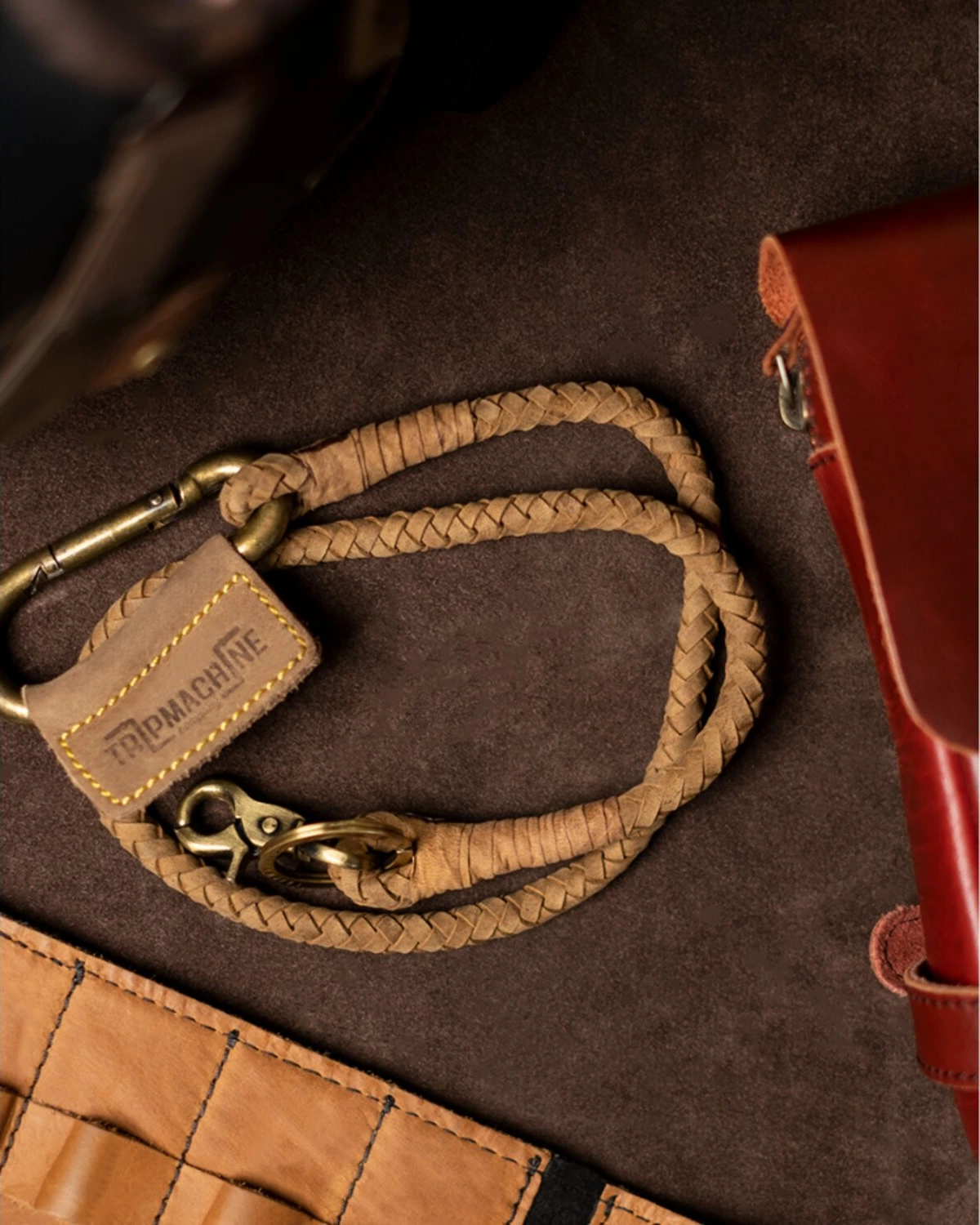 Trip Machine Braided key chain, tobacco