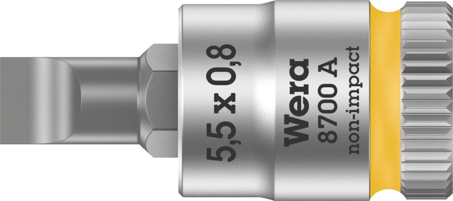 Wera Zyklop 1/4" Slotted socket bit, Yellow, 28 mm, Chrome