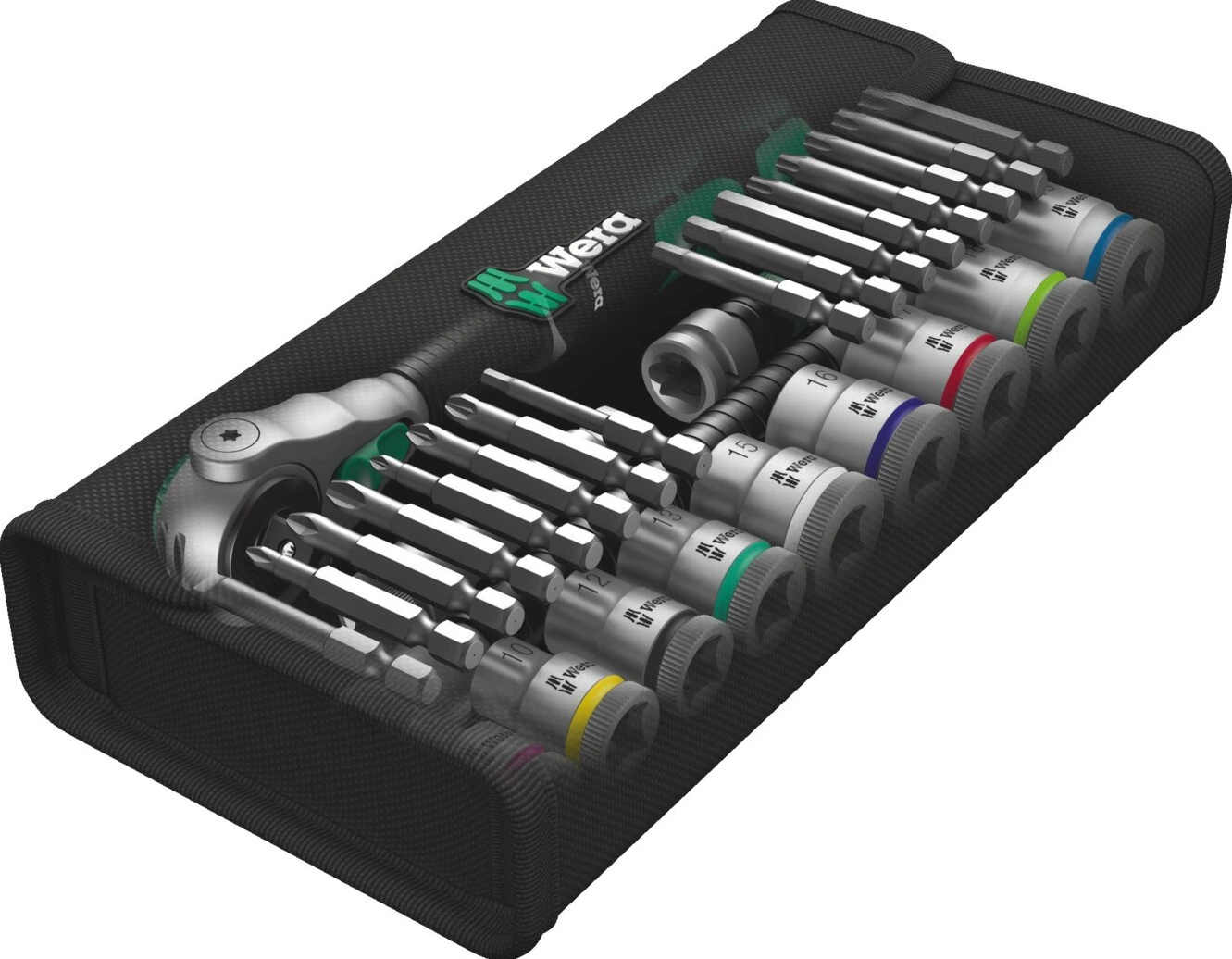Wera Zyklop ratchet kit 29 pcs. 3/8" drive Metric sizes, Green, Chrome