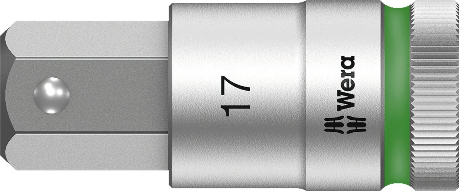 Wera Zyklop 1/2" Hex socket bit with holding function, 17 mm, Brushed