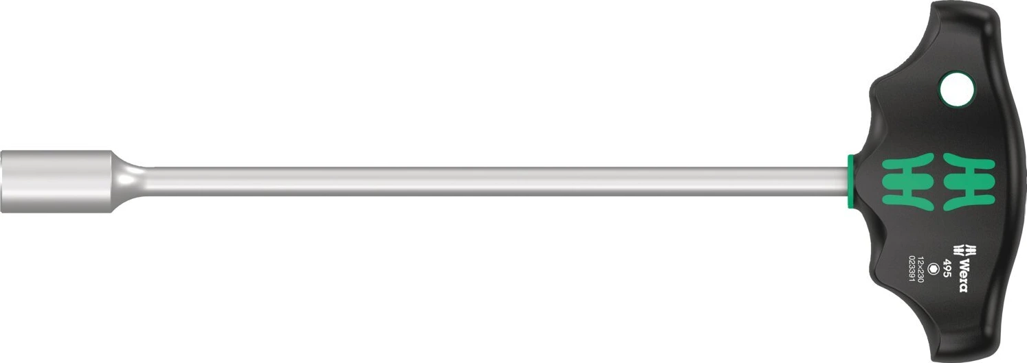 Wera T-handle nutspinner series 495 size 12, Gray, 12 mm, Chrome