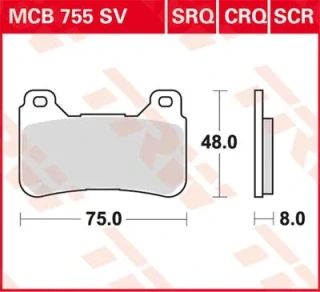 48.0 mm (1-57/64") — BRAKE PAD TRW MCB755CRQ