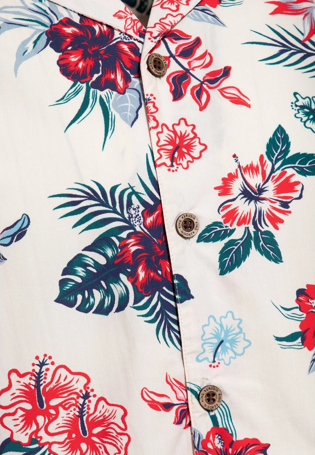 King Kerosin Hibiscus Hawaii shirt, off White, White, 3XL