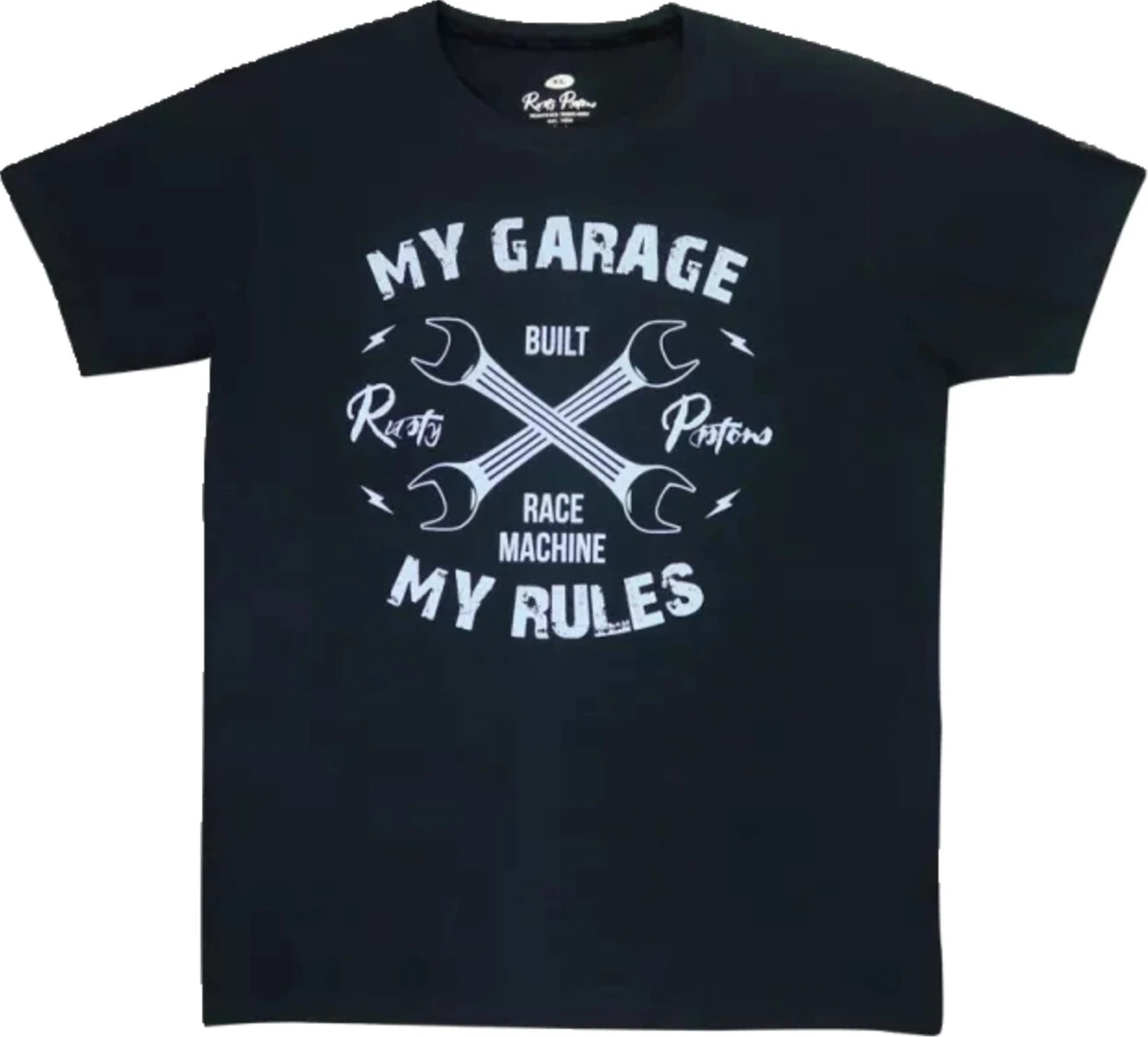 Rusty Pistons Garage t-shirt, Black, S
