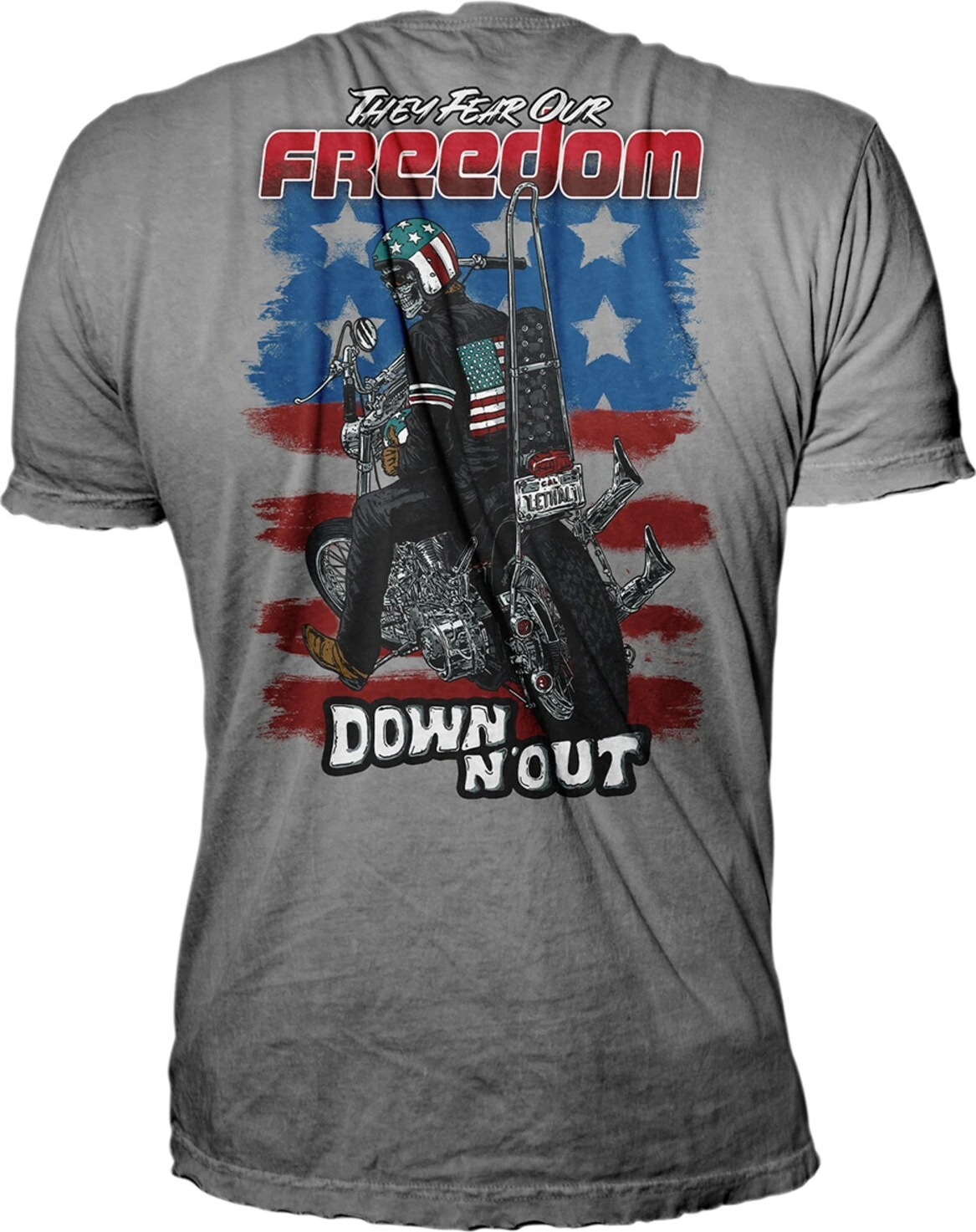 Down-n-Out Freedom Rider t-shirt, american flag Gray, grey, M