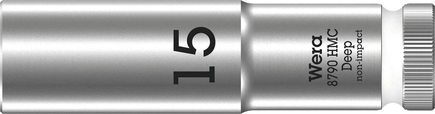Wera, deep socket size 15mm, Gray, Chrome