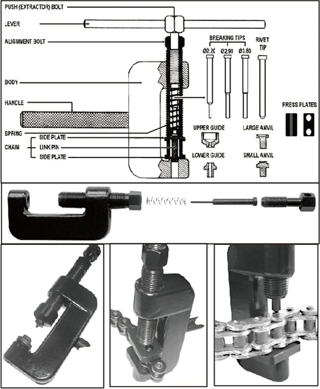 Chain breaker and riveting tools