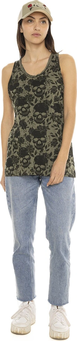 Von Dutch AOP Skull female top, Khaki, XS