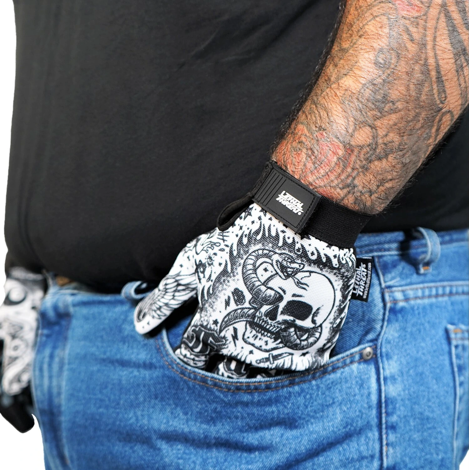 Lethal Threat Tattoo gloves black white, M