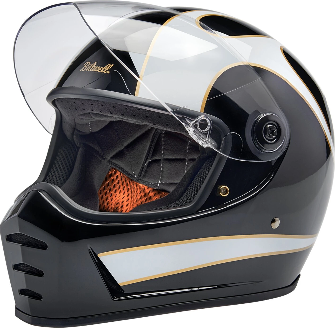 Biltwell Lane Splitter helmet, white flames Black, XS, Gloss