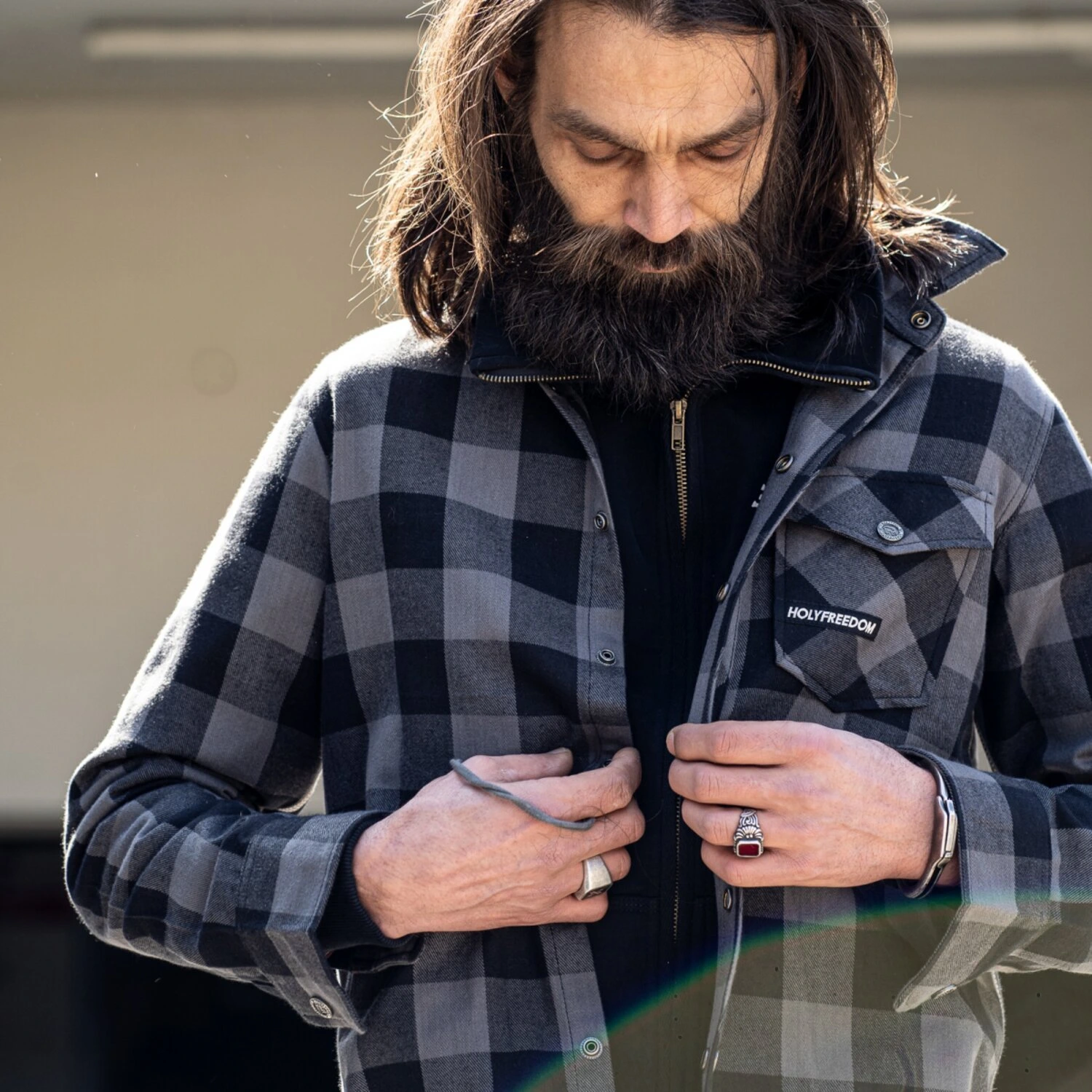 Holy Freedom Jessie James Flannel shirt, grey, black, S