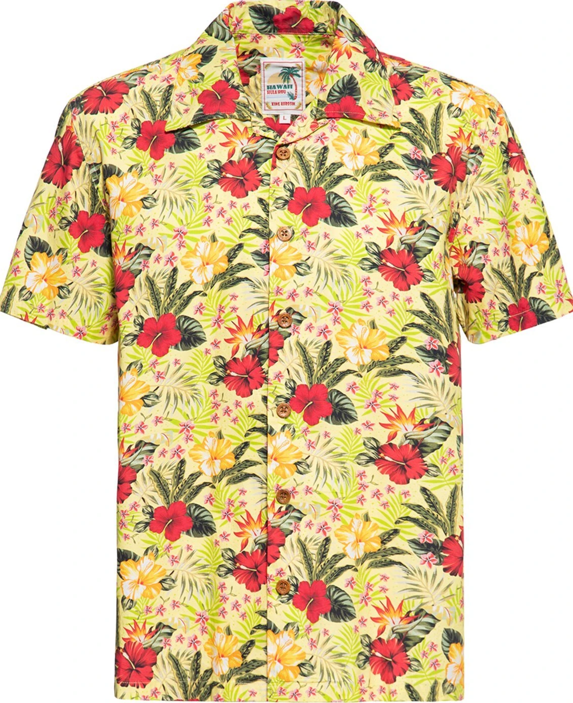 King Kerosin AOP Tropical Hawaiian Style Shirt Blazing Yello, Yellow, S