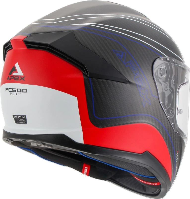 APEX Helmet FC500 Carbon Assen white/red/blue matt S