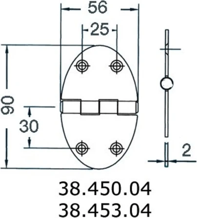 hinge 56x90mm 2mm screws