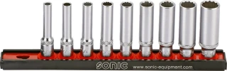 Sonic, deep socket rail set 1/4", 9-piece. US/SAE