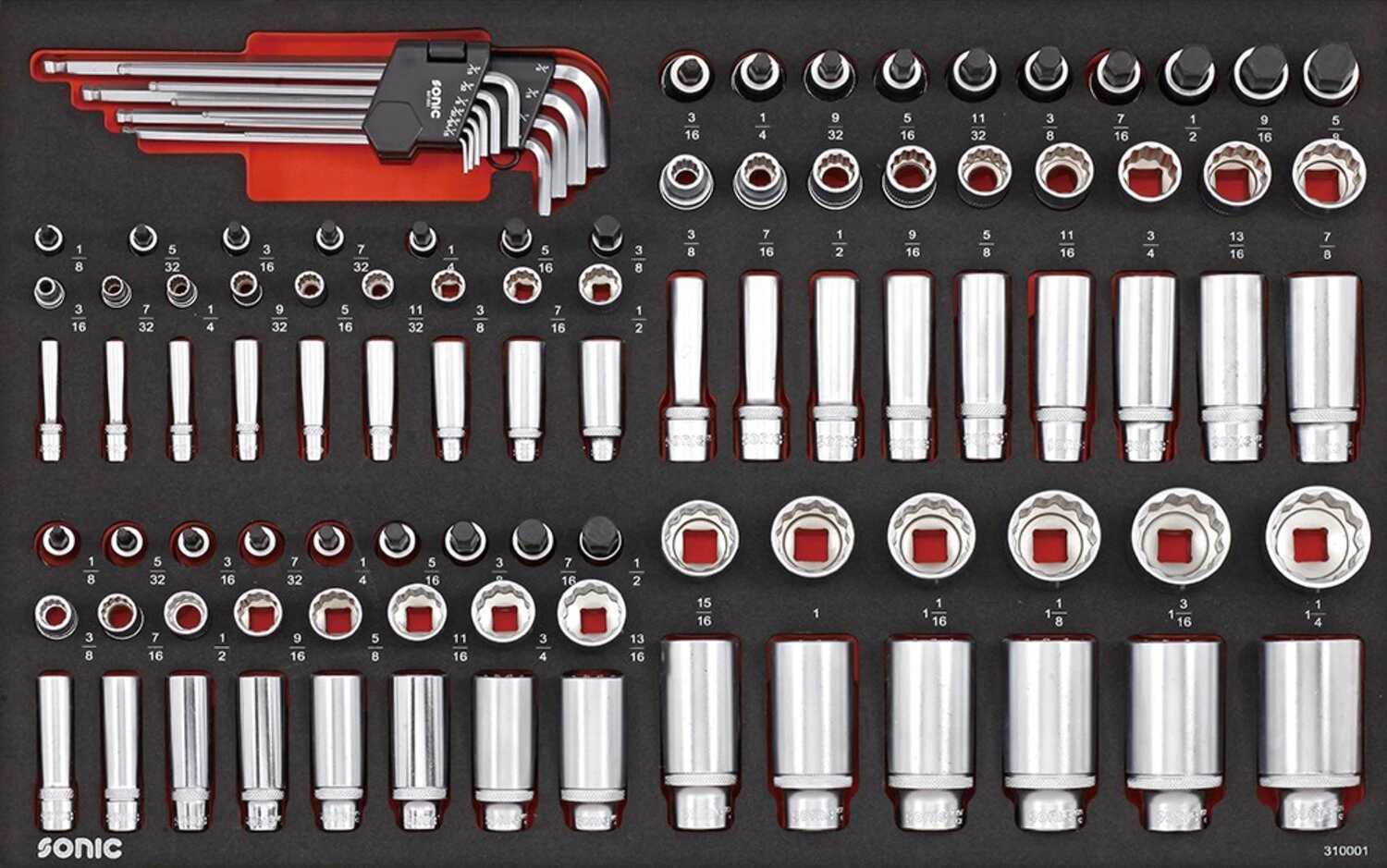 Sonic, socket & bit socket set 100-piece. US/SAE sizes, 570 mm