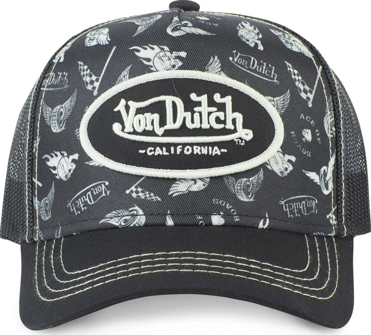 Von Dutch Lifestyle cap graphic design, Black, white