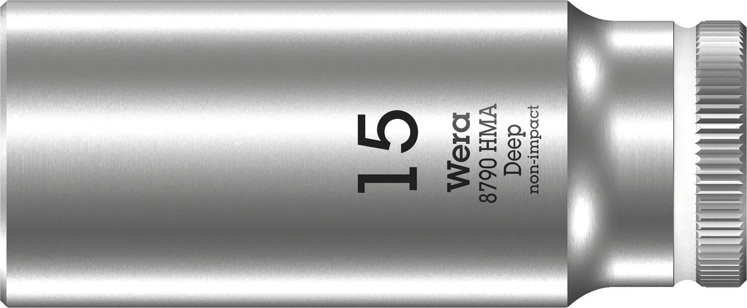 Wera, deep socket size 15mm, Gray, Chrome