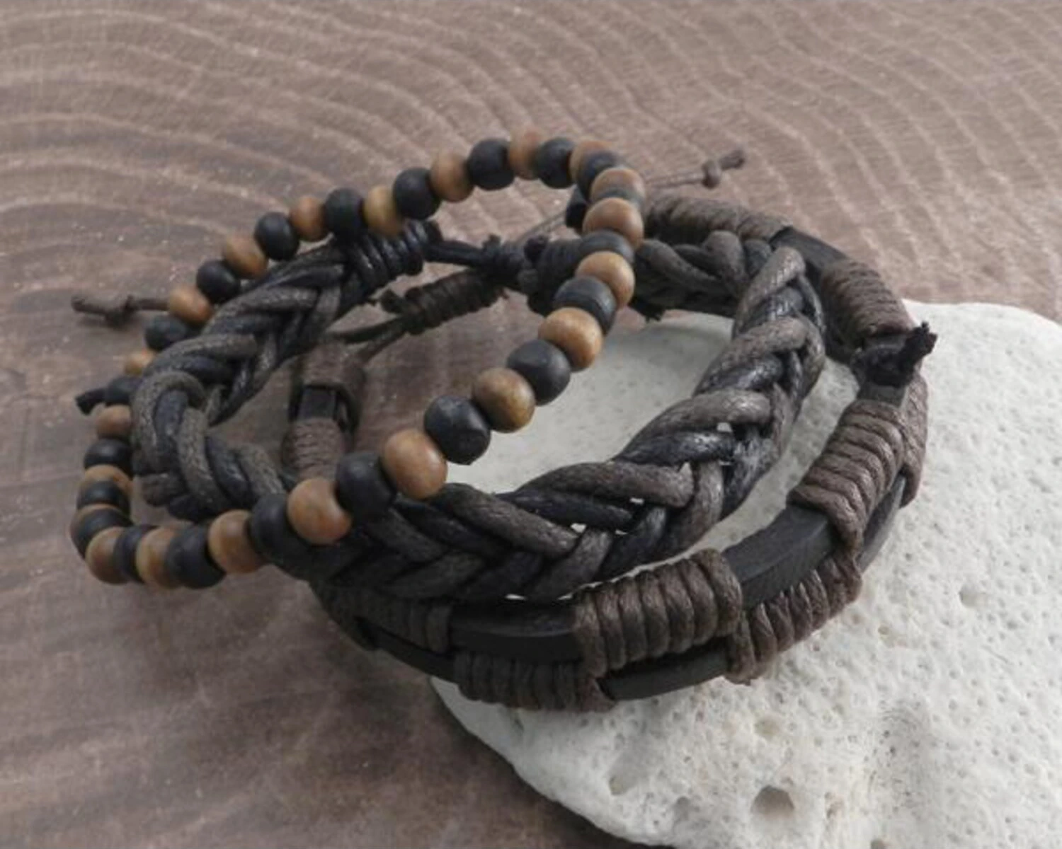 Amigaz Rope Sliders & Wood Bead bracelet, Brown
