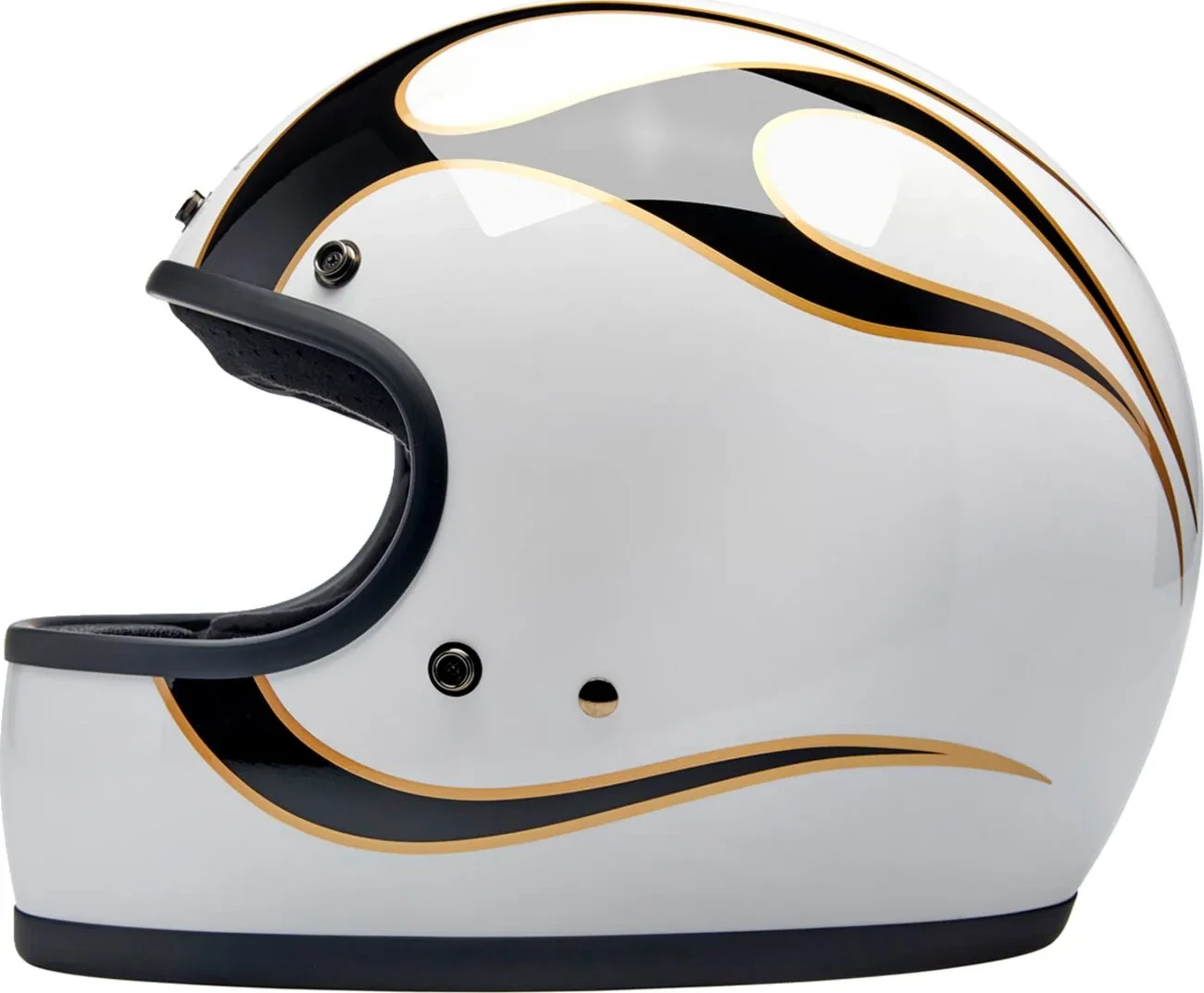 HELMET GRINGO GLOSS WHITE/BLACK W/ FLAMES FLAM SM