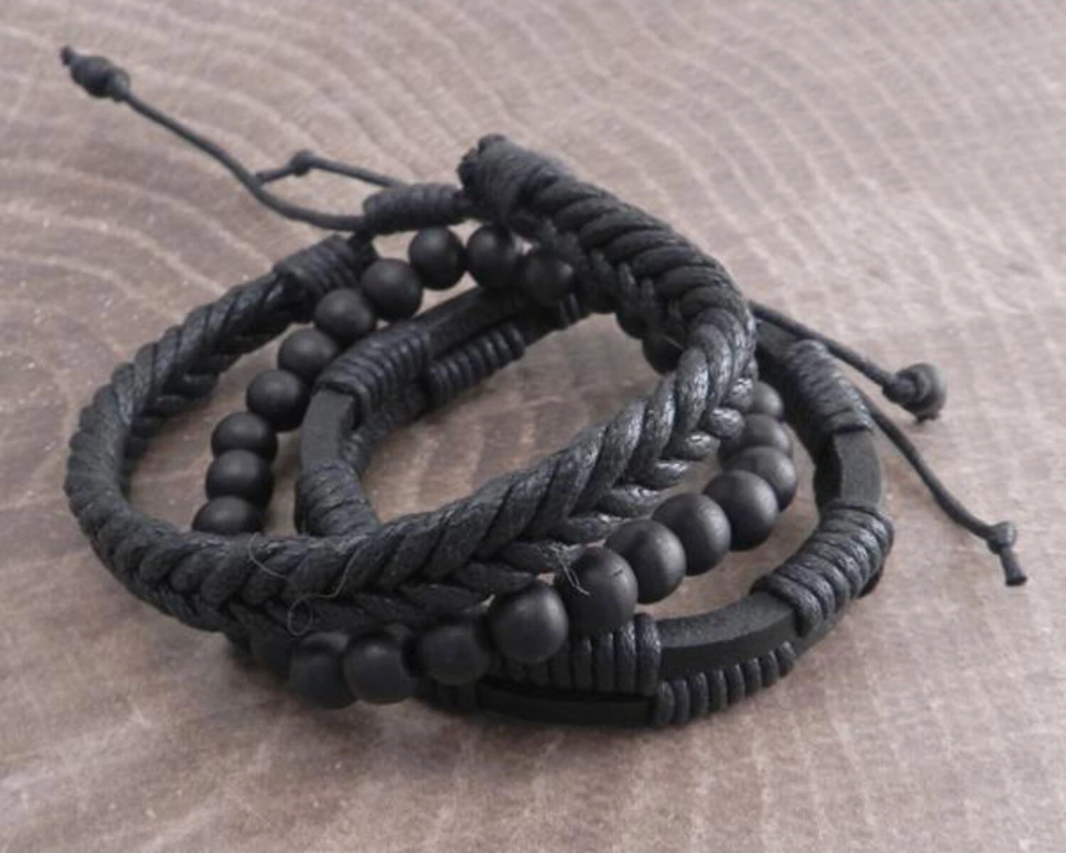 Amigaz Rope Sliders & Wood Bead bracelet, Black