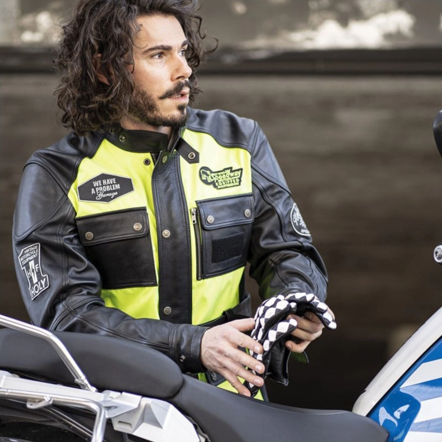 Holy Freedom Quattro Vision leather jacket, black fluo, yellow, S