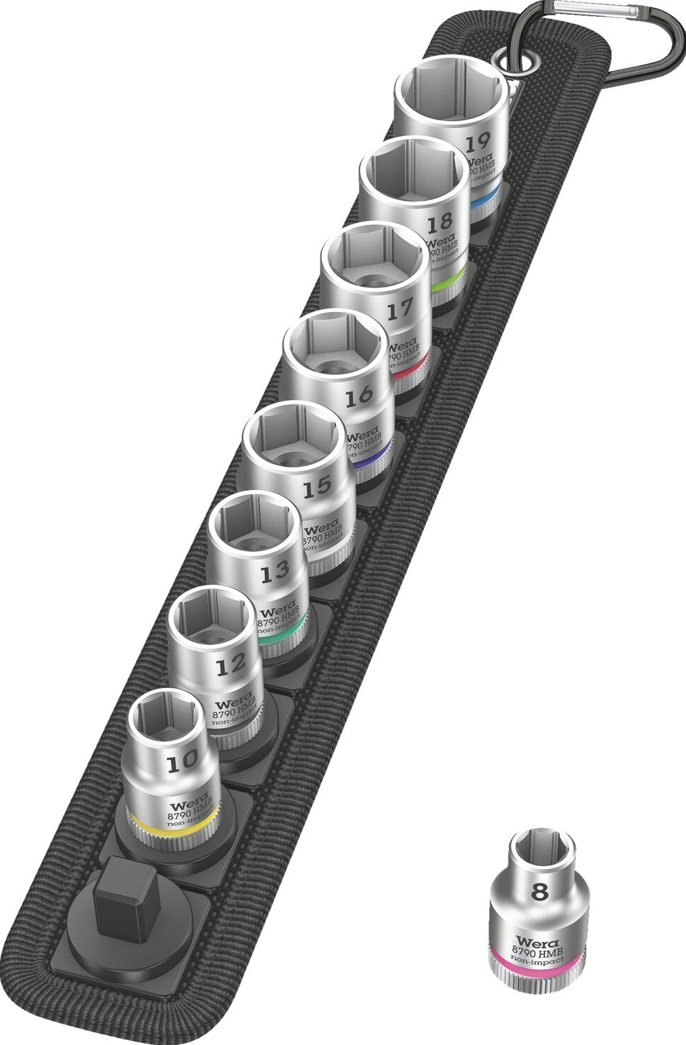 Wera socket belt with 3/8" drive hex sockets - Metric, Black
