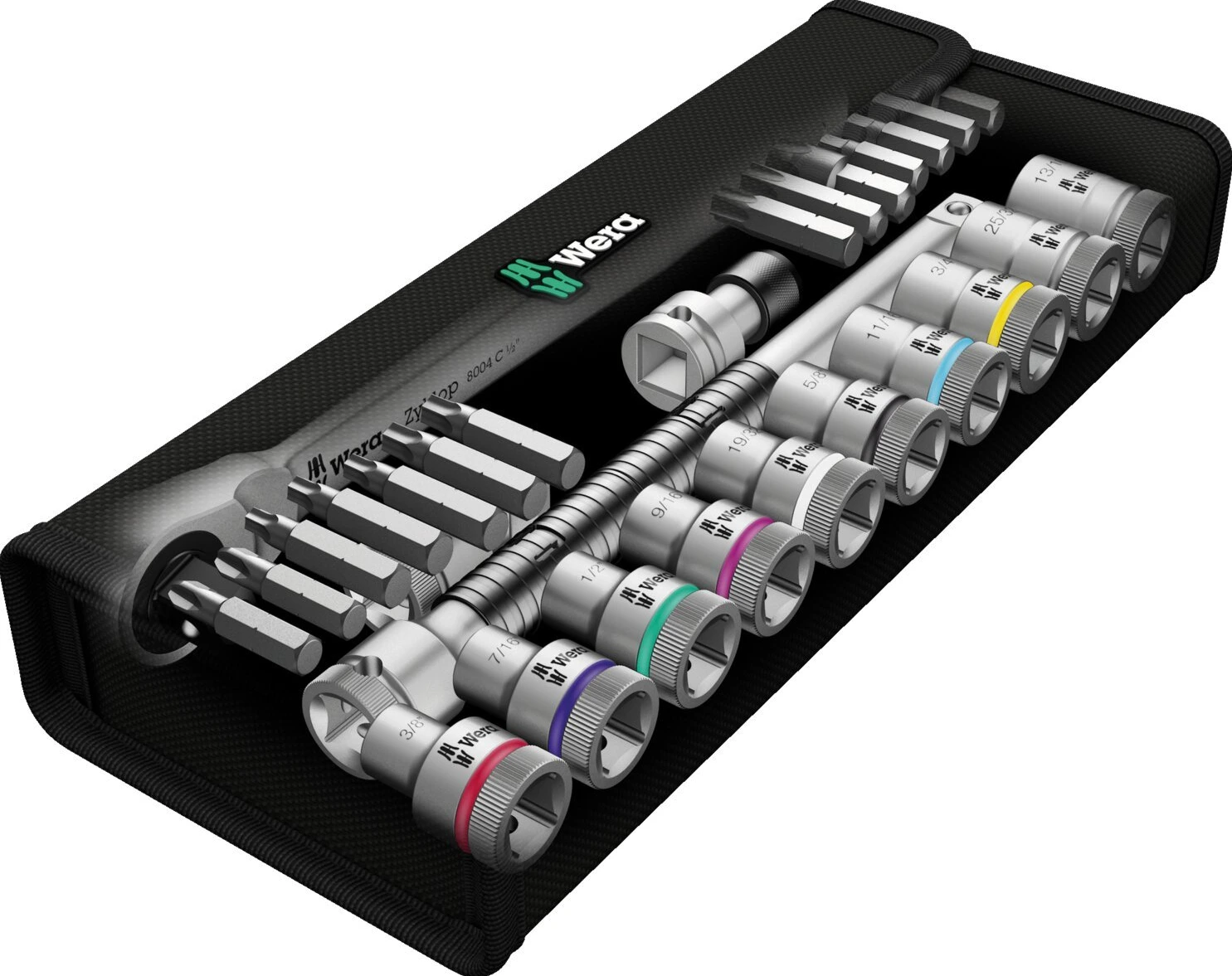 Wera Zyklop metal ratchet switch kit 1/2" drive US sizes, Chrome